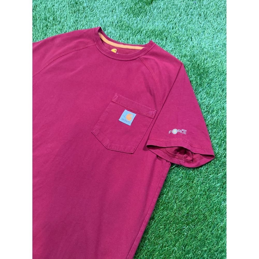 Carhartt Force Relaxed Fit Pocket T-Shirt Mens Small Burgundy Red Raglan Sleeve